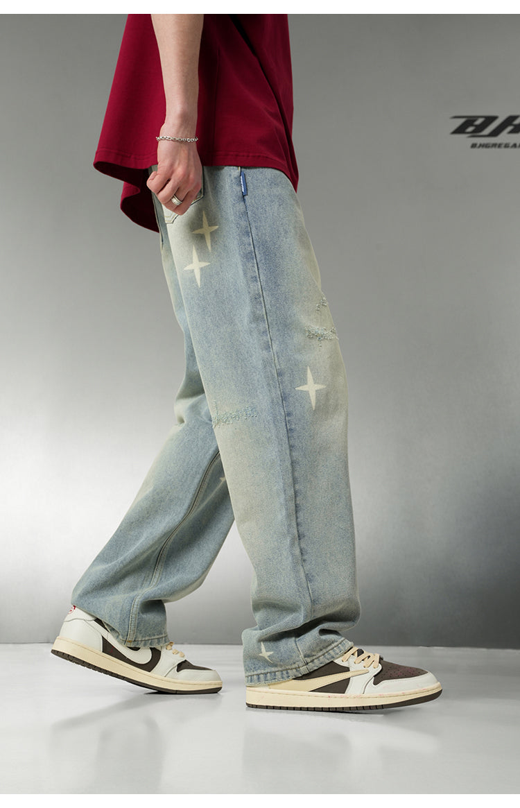 BJHG Star Spike Washed Denim Jeans