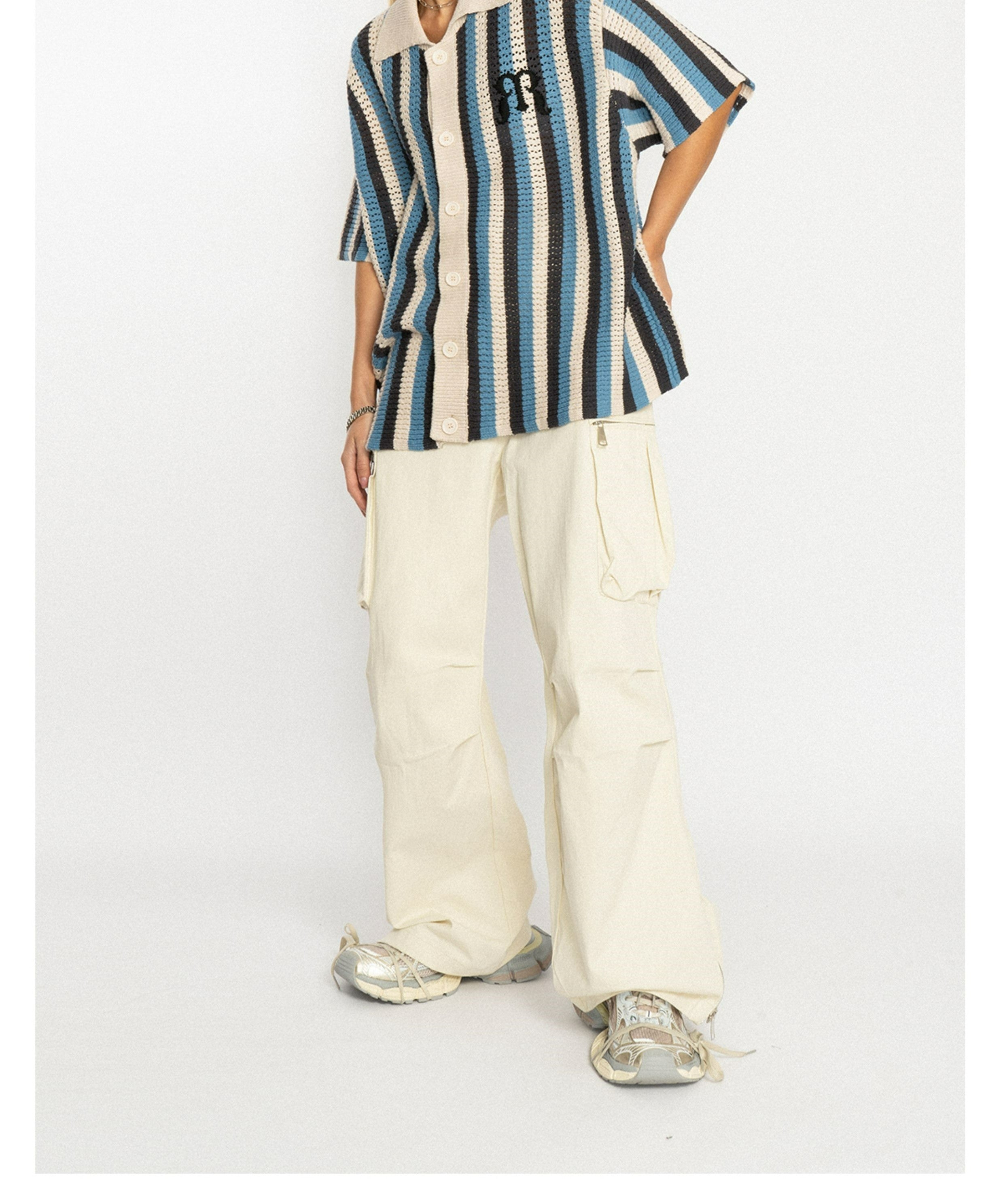 EMPTY REFERENCE Striped Crochet Collar Shirt