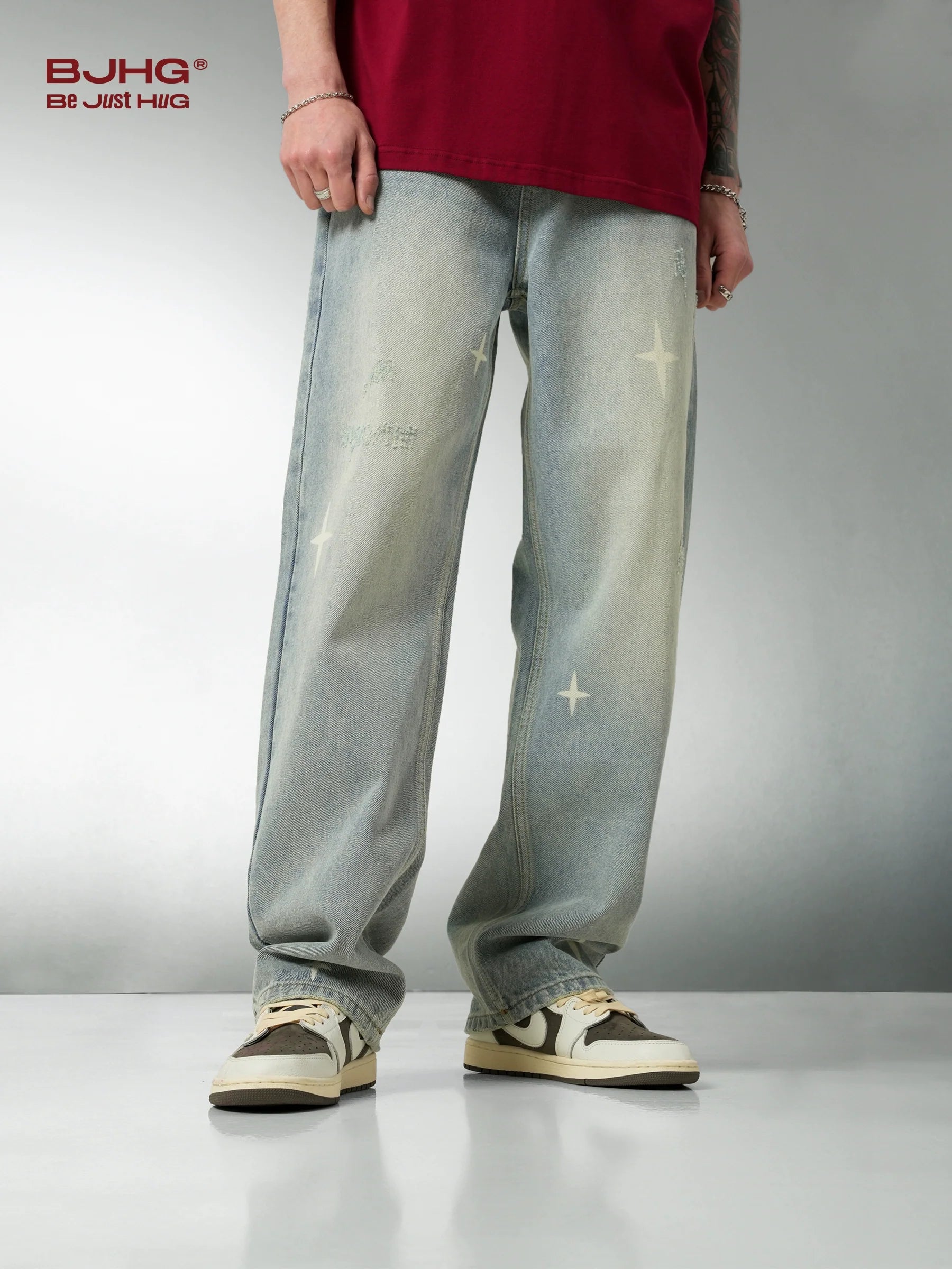 BJHG Star Spike Washed Denim Jeans