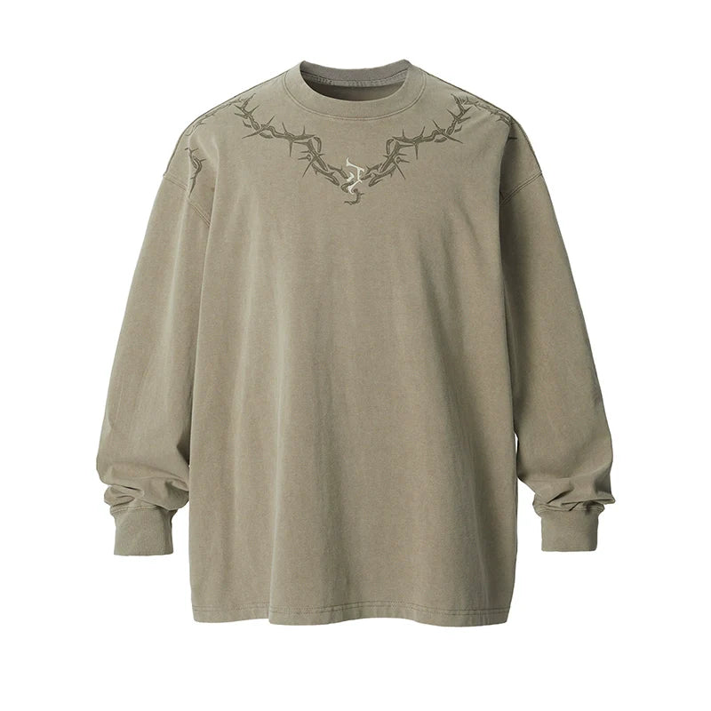 JHYQ Washed Torn Collar Long Sleeve