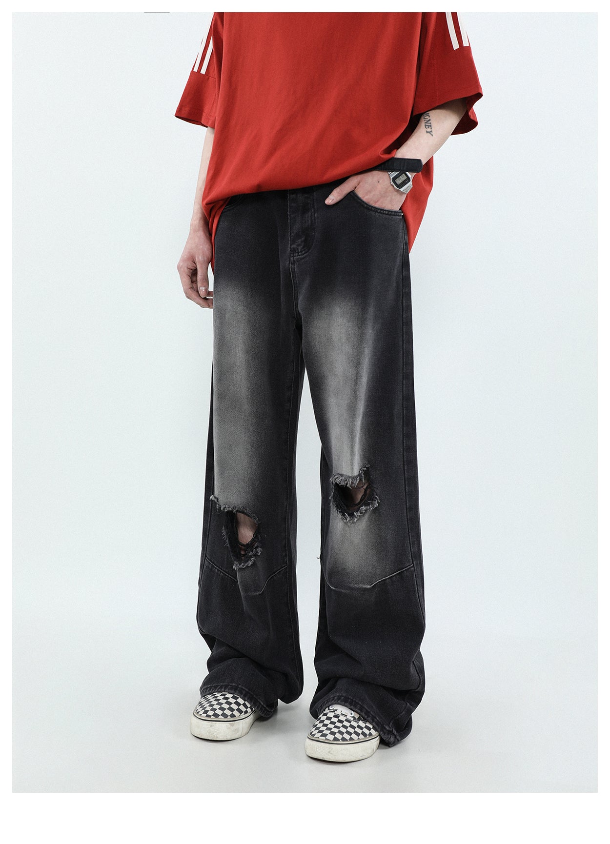MRNEARLY Vintage Washed Ripped Jeans