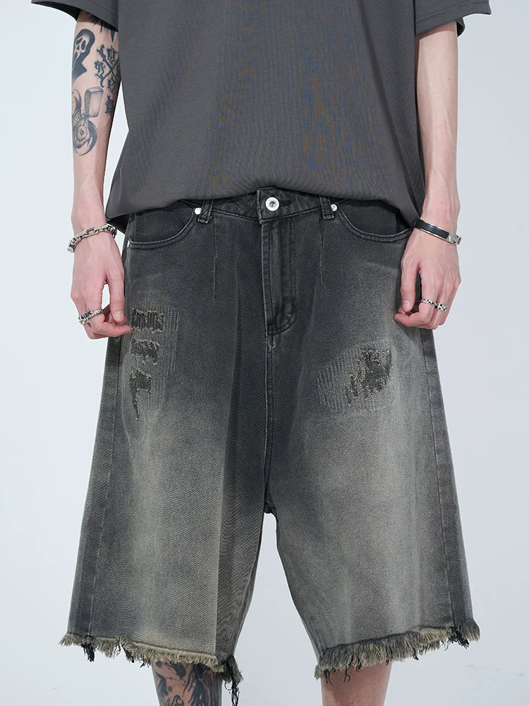 WLNEXT Vintage Raw Edge Denim Shorts