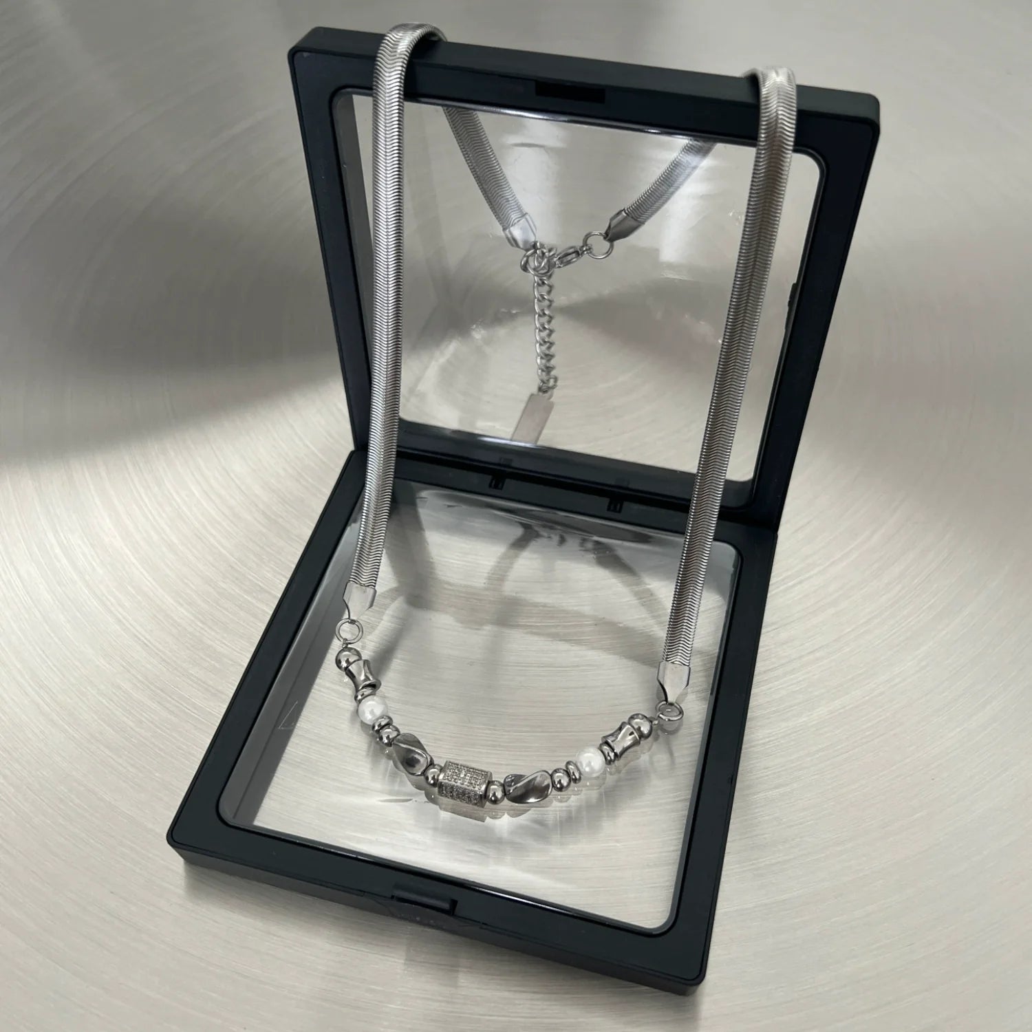 MINBIN Silver Beaded Snake Chain Necklace