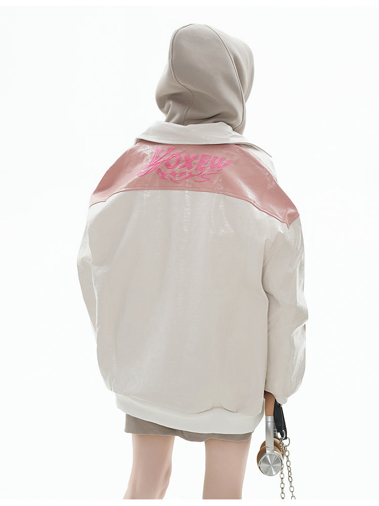 GCINIM Two-Tone Faux Leather Jacket