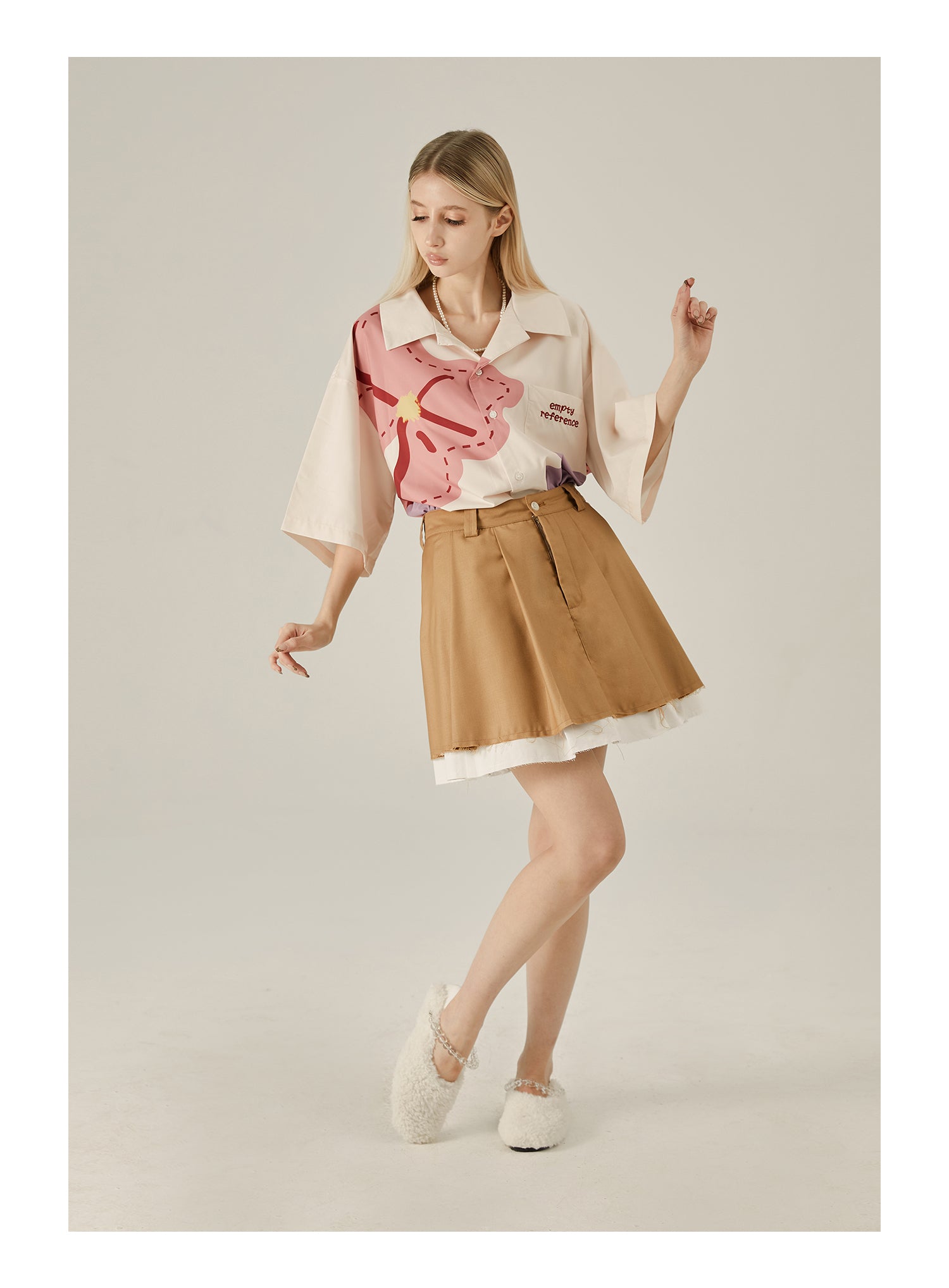 EMPTY REFERENCE Loose Floral Print Button-Up Shirt