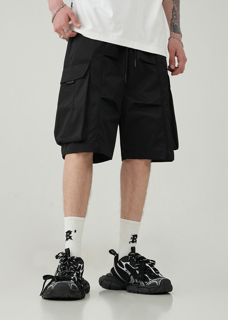 BJHG Pleated Drawstring Cargo Shorts
