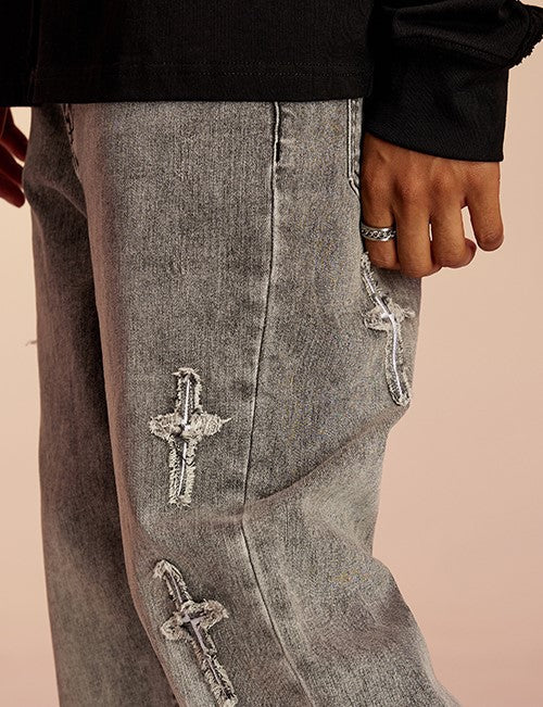 ICONSLAB Textured Spike Denim Jeans
