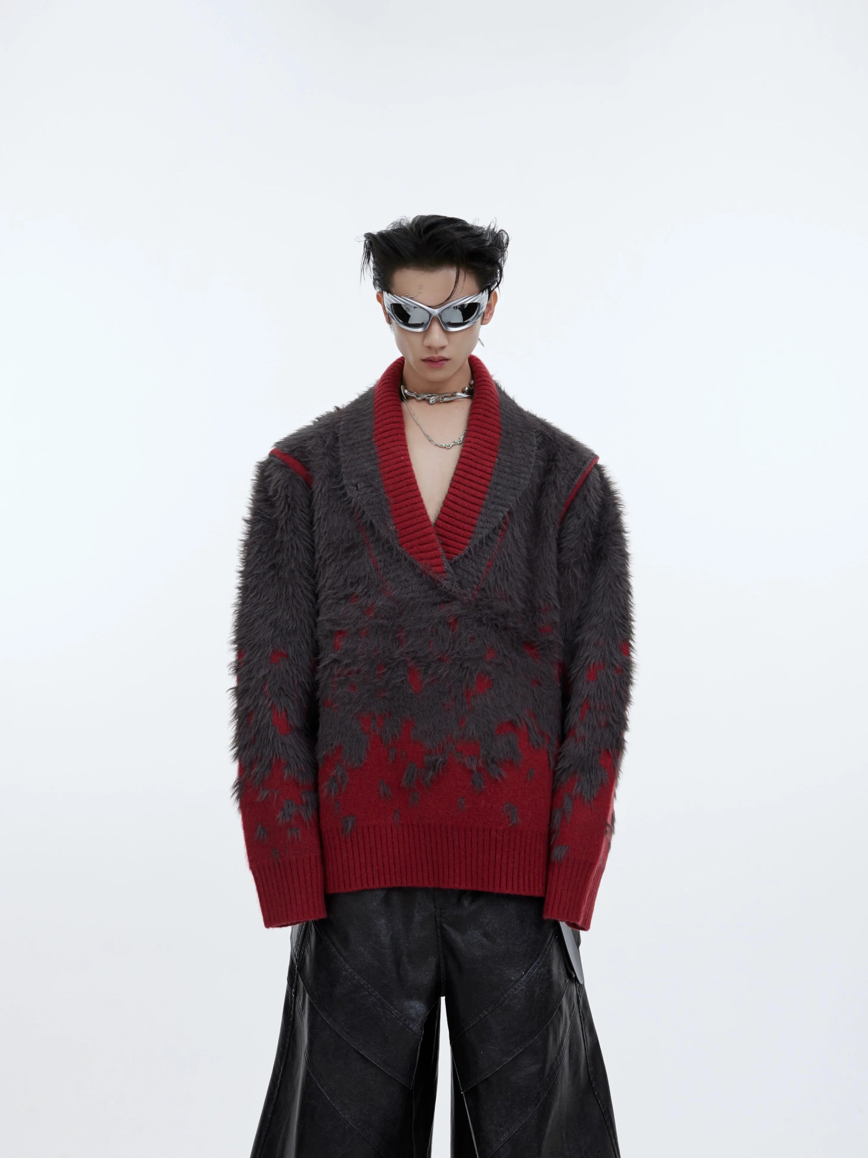 CulturE Contrast Textured V-Neck Sweater