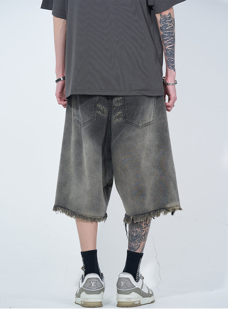 WLNEXT Vintage Raw Edge Denim Shorts