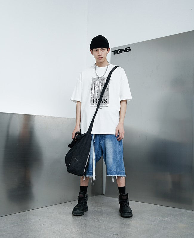 TGNS Washed Denim Distressed Messenger Bag