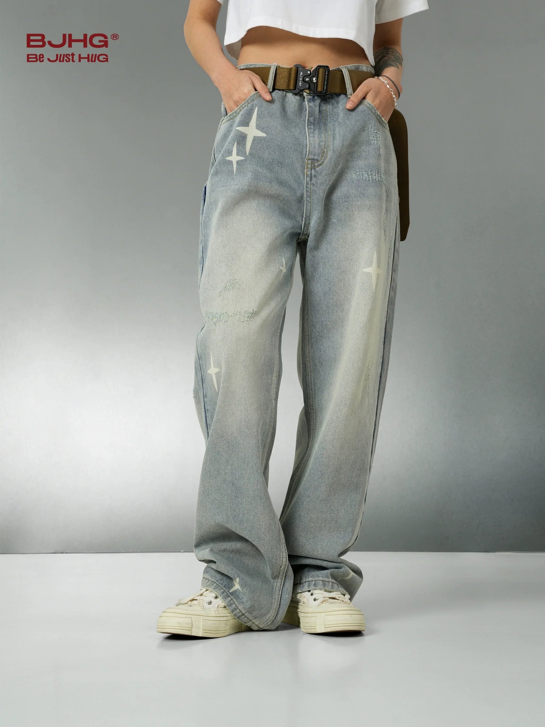 BJHG Star Spike Washed Denim Jeans