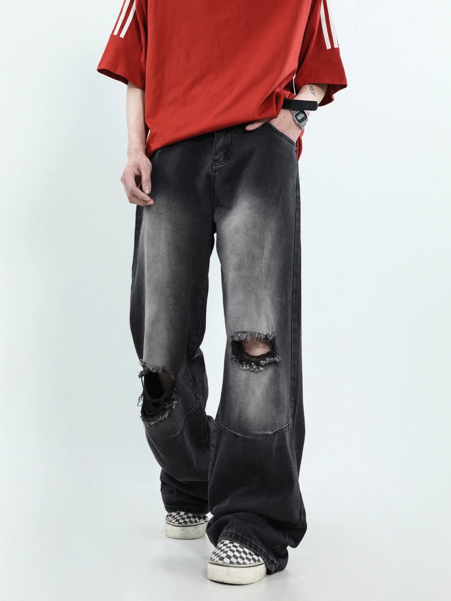 MRNEARLY Vintage Washed Ripped Jeans