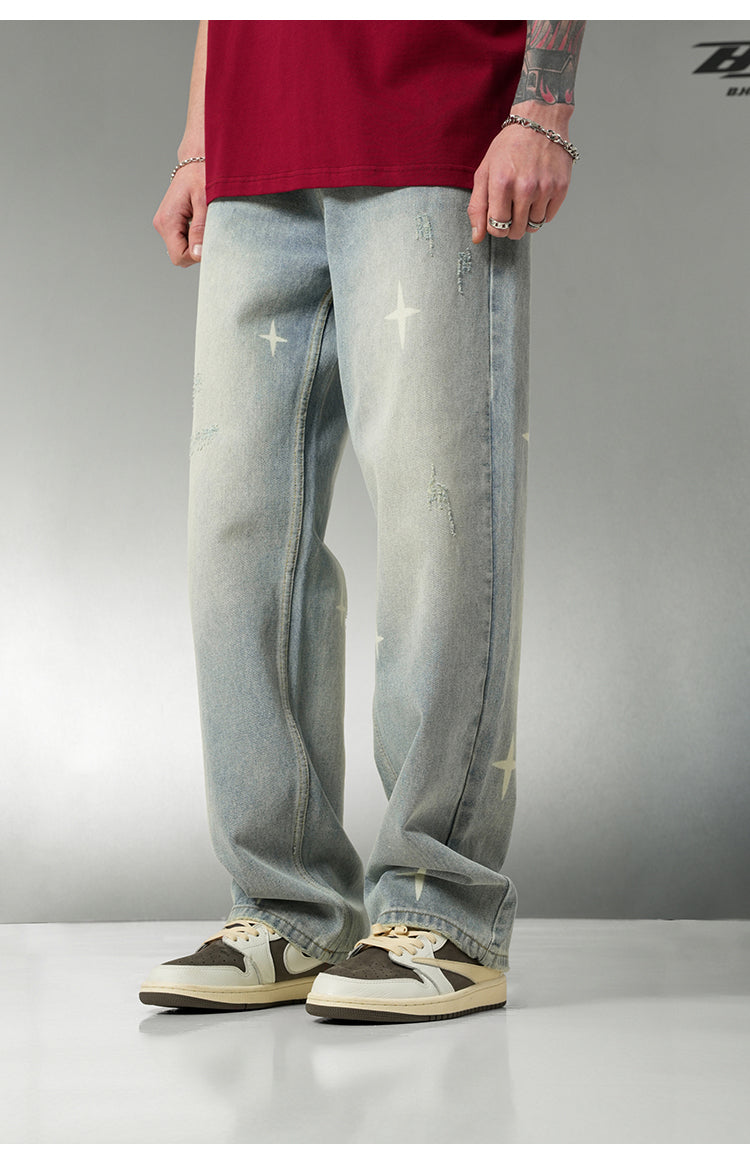 BJHG Star Spike Washed Denim Jeans