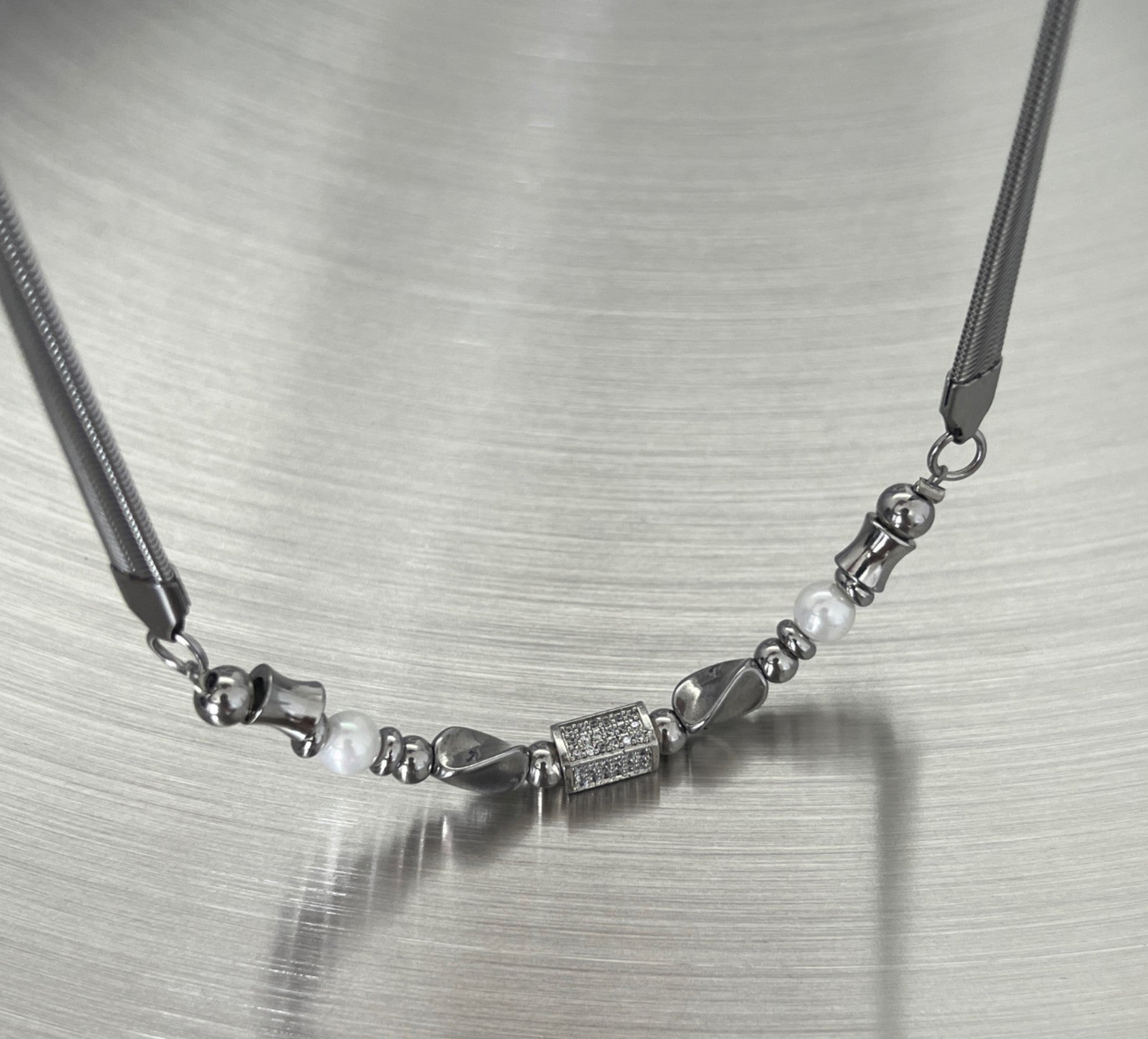 MINBIN Silver Beaded Snake Chain Necklace