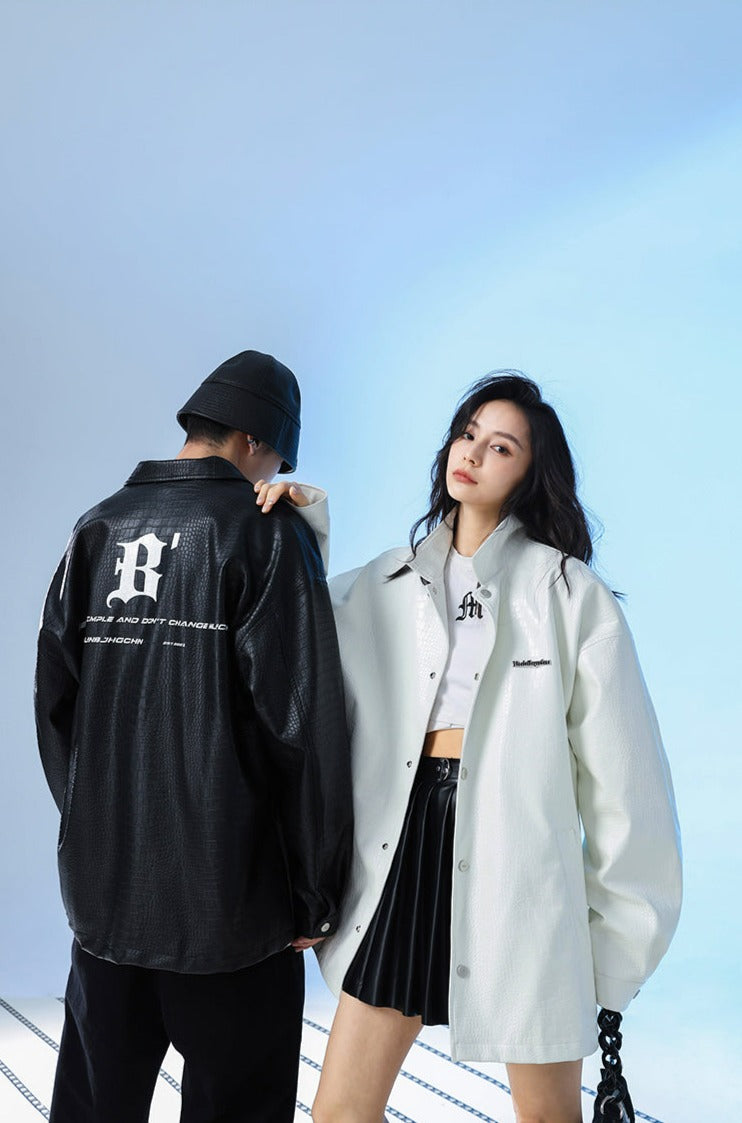 BJHG Croc Faux-Leather Biker Jacket