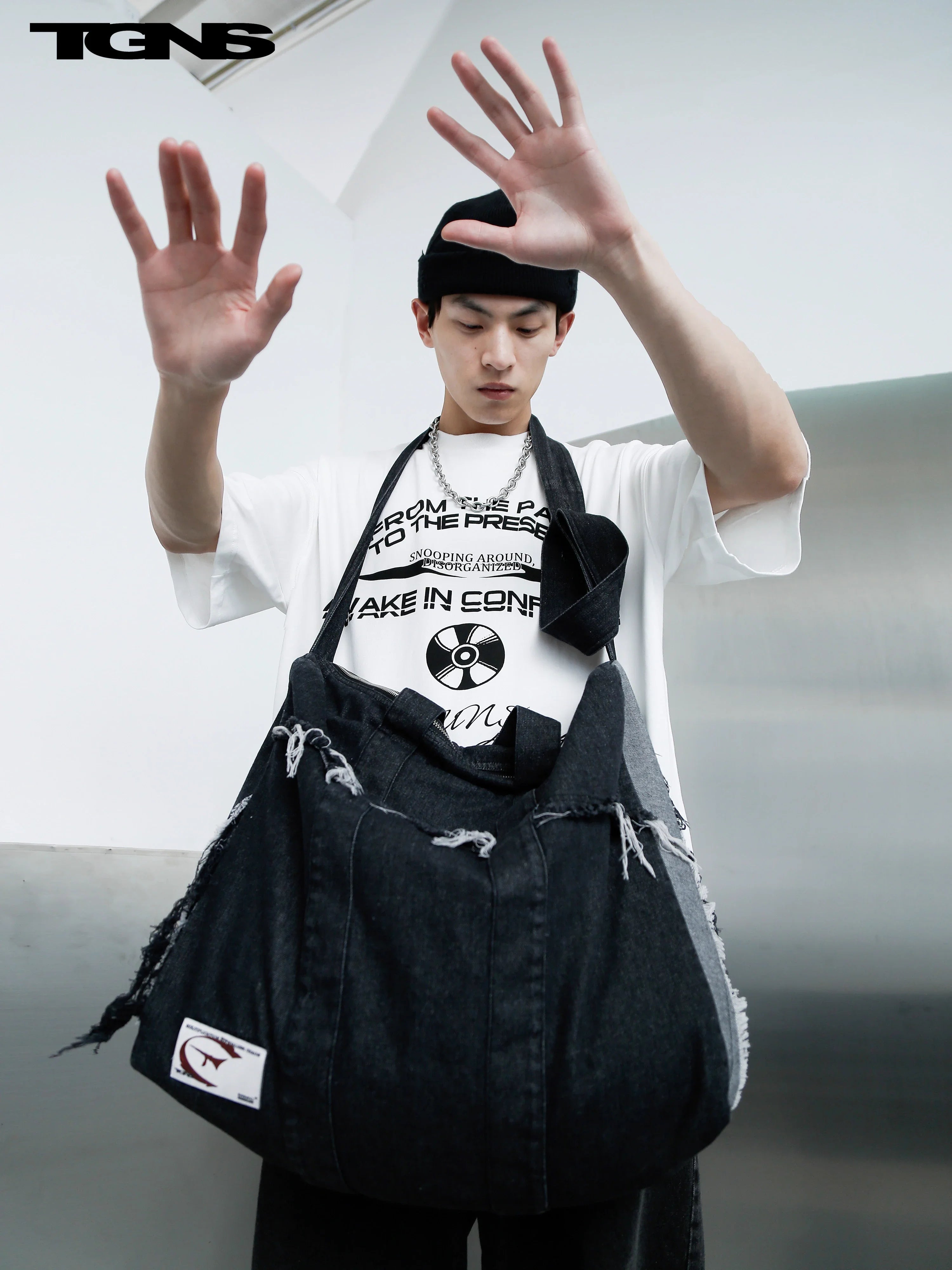 TGNS Washed Denim Distressed Messenger Bag