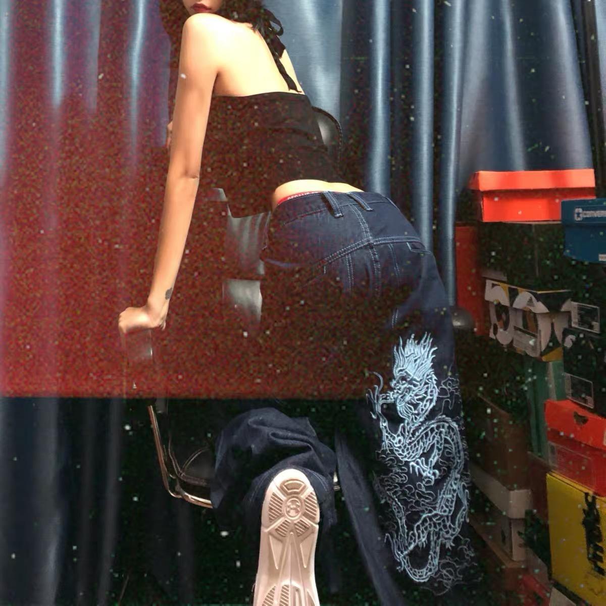 Dragon Embroidered Denim Jeans