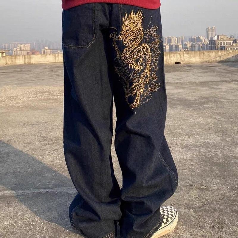 Dragon Embroidered Denim Jeans