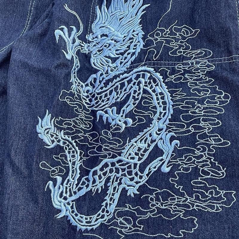 Dragon Embroidered Denim Jeans