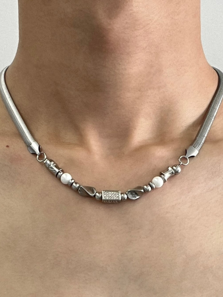 MINBIN Silver Beaded Snake Chain Necklace