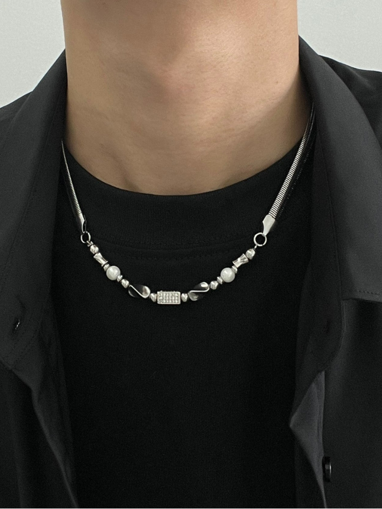 MINBIN Silver Beaded Snake Chain Necklace
