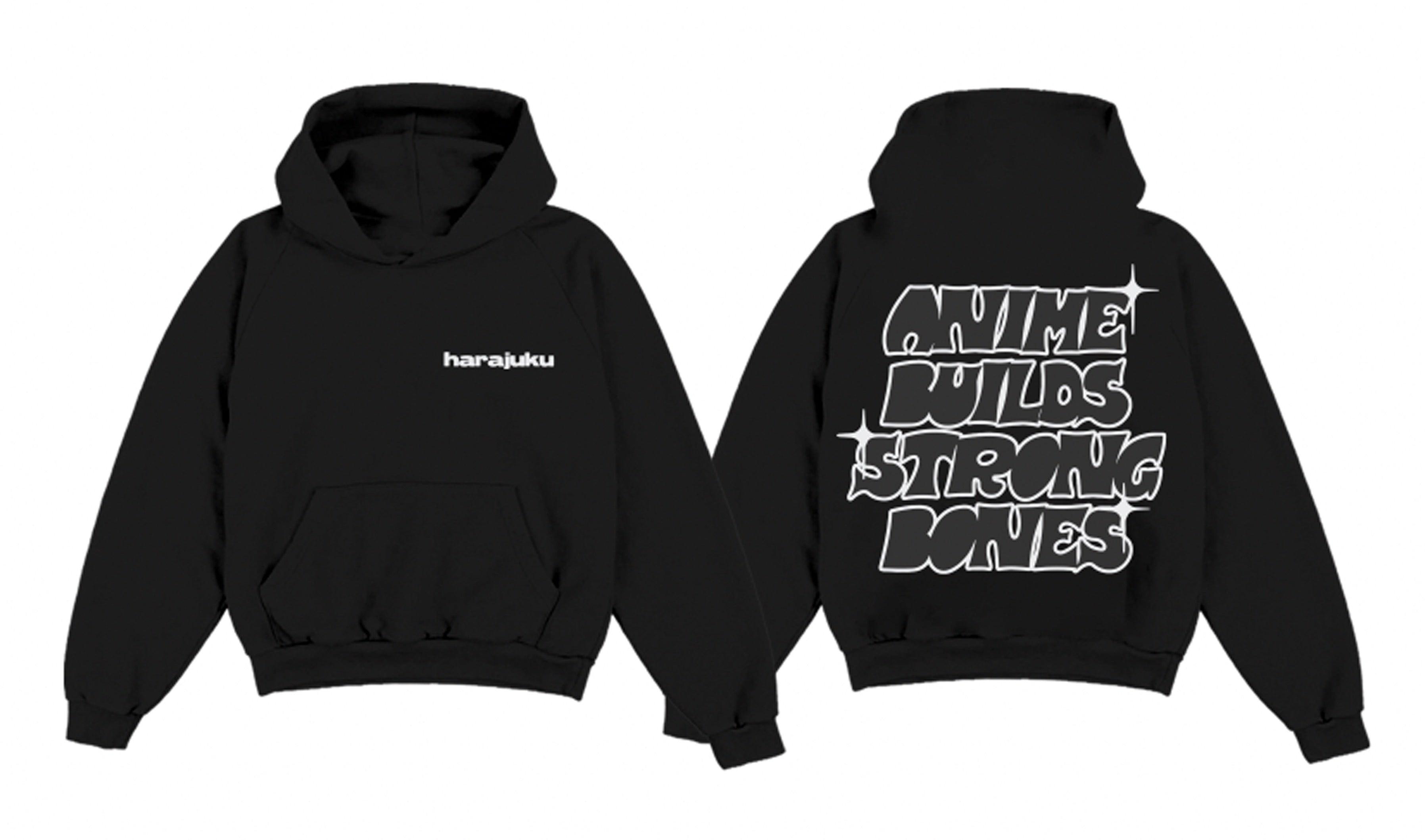 Anime Builds Strong Bones Puff Print Hoodie (Black)