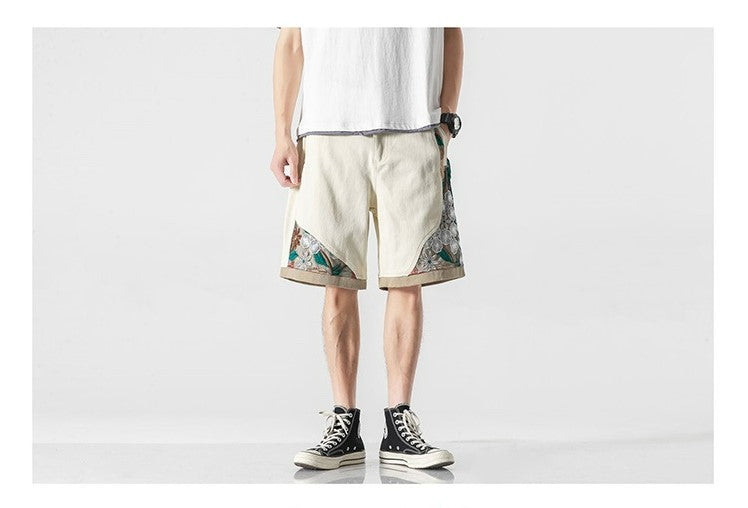 Embroidered Floral Patchwork Shorts