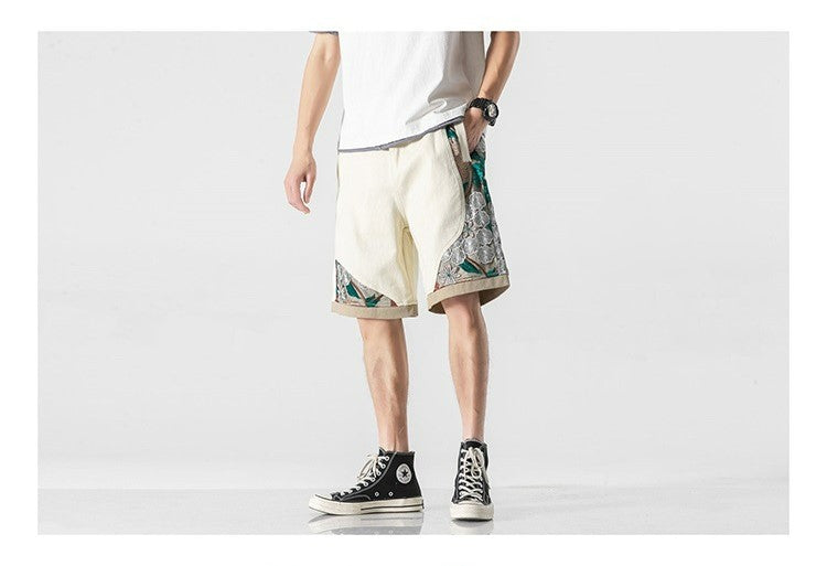 Embroidered Floral Patchwork Shorts