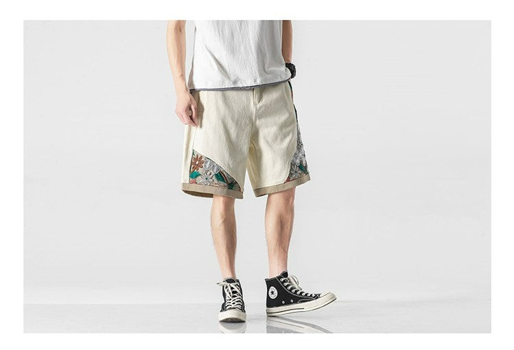 Embroidered Floral Patchwork Shorts