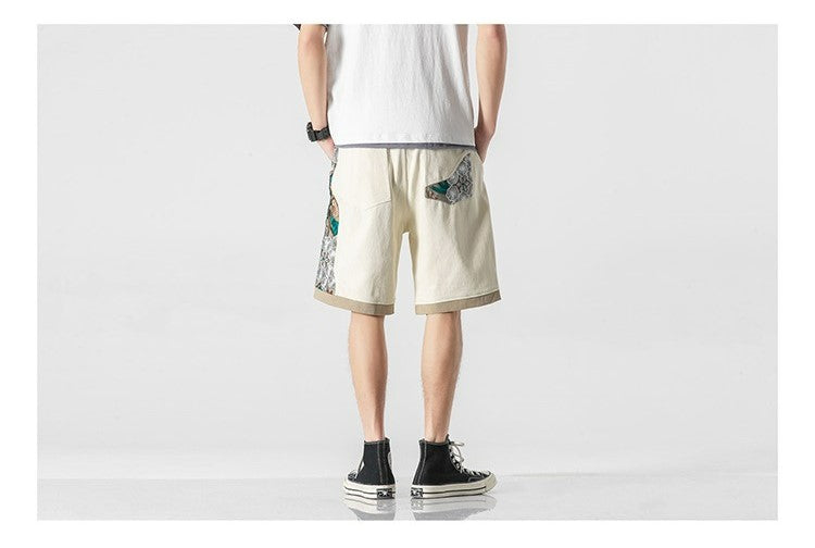 Embroidered Floral Patchwork Shorts